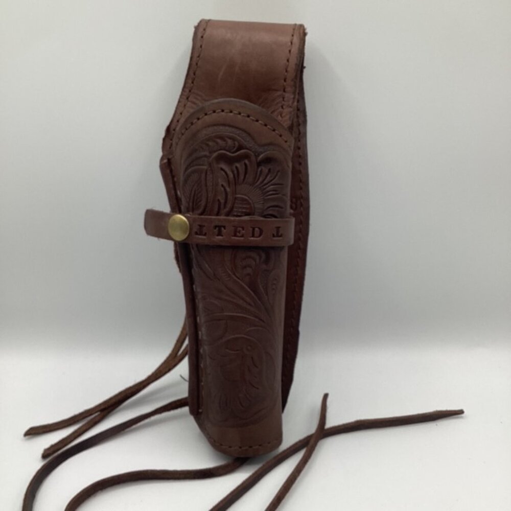 Western Pistol Holster Brown Tooled Leather Handcrafted Mexico